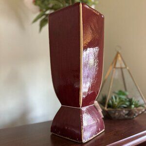 NWT Vintage Stoneware 2 in 1 Vase & Pillar Candle Holder Maroon